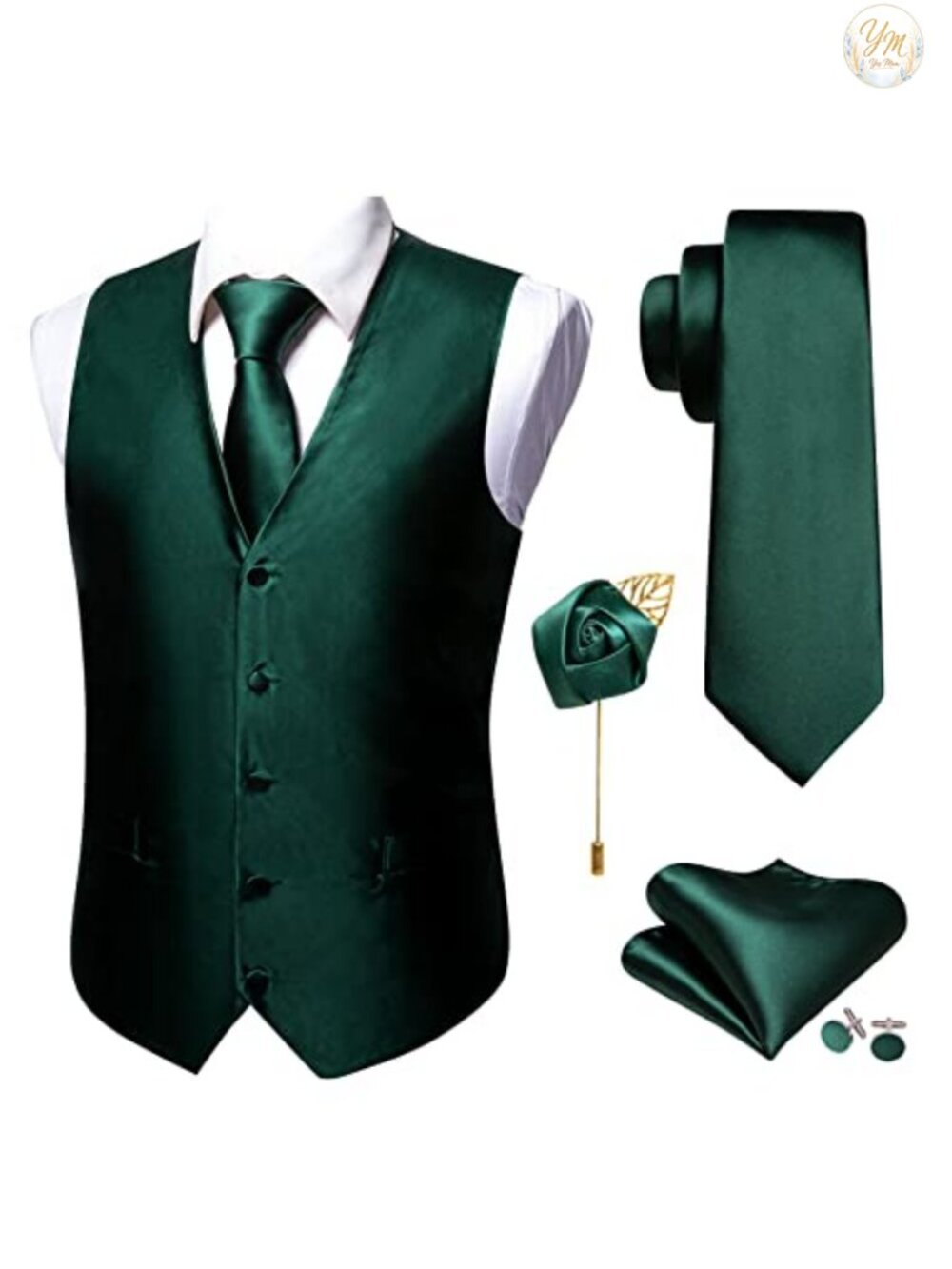 Men's 5PC Suit Vest Set Silk Blend Paisley Tie Pocket Square Cufflinks Wedding